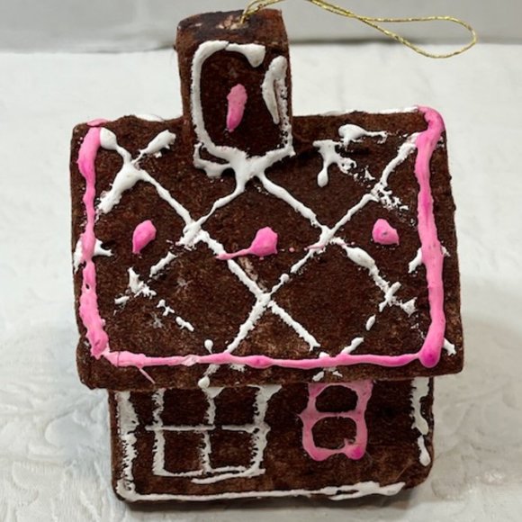 Vintage Gingerbread House Flocked Styrofoam Ornament Made In Japan 50's - Picture 4 of 12